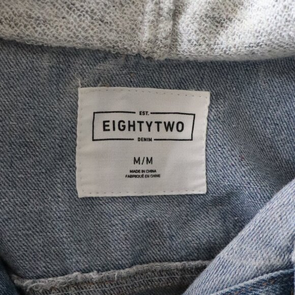 EightyTwo Women's Blue Sz M Light Wash Buttoned Knit Hooded Denim Jacket - Picture 11 of 13